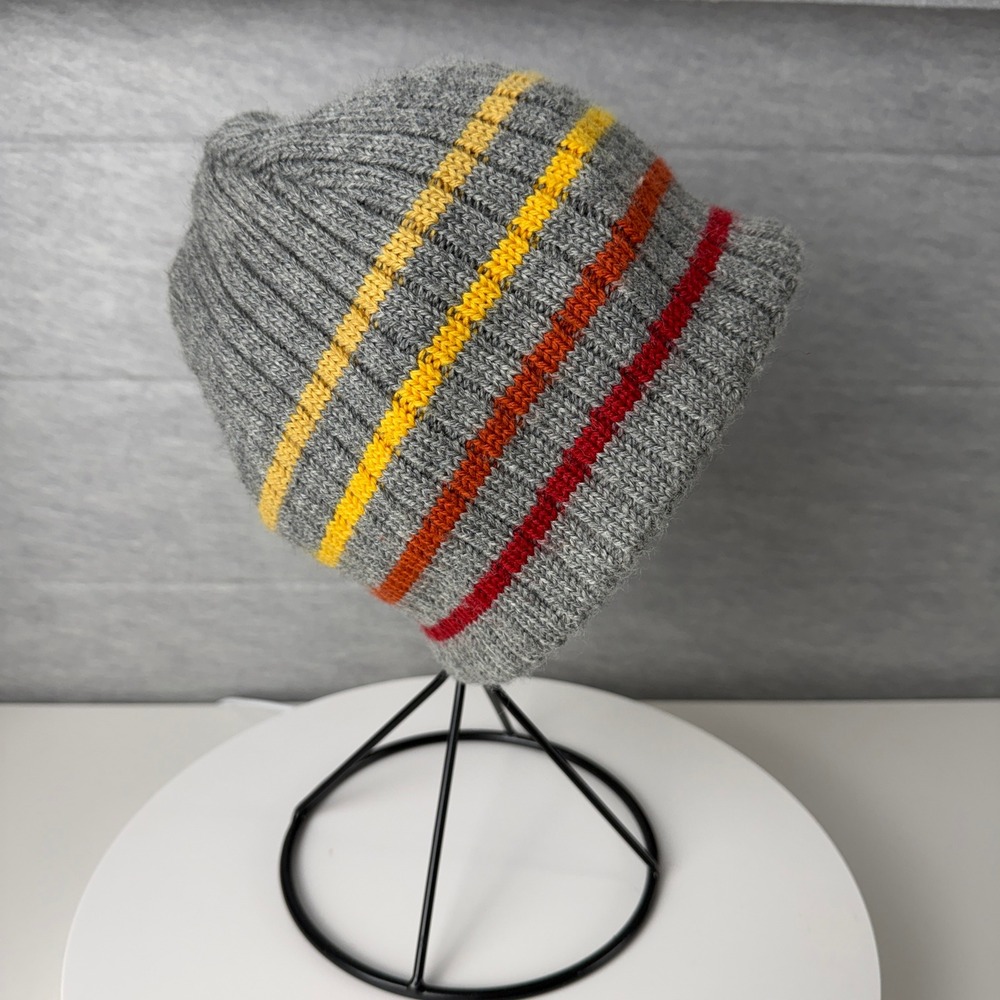 Merkley Headwear Unisex OS Beanie Hat Gray Knit Striped Wool Blend‎ Winter